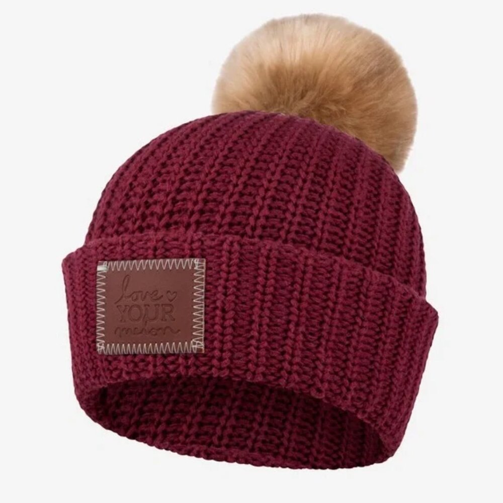 Love Your Melon | Burgundy Pom Beanie (NATURAL POM)